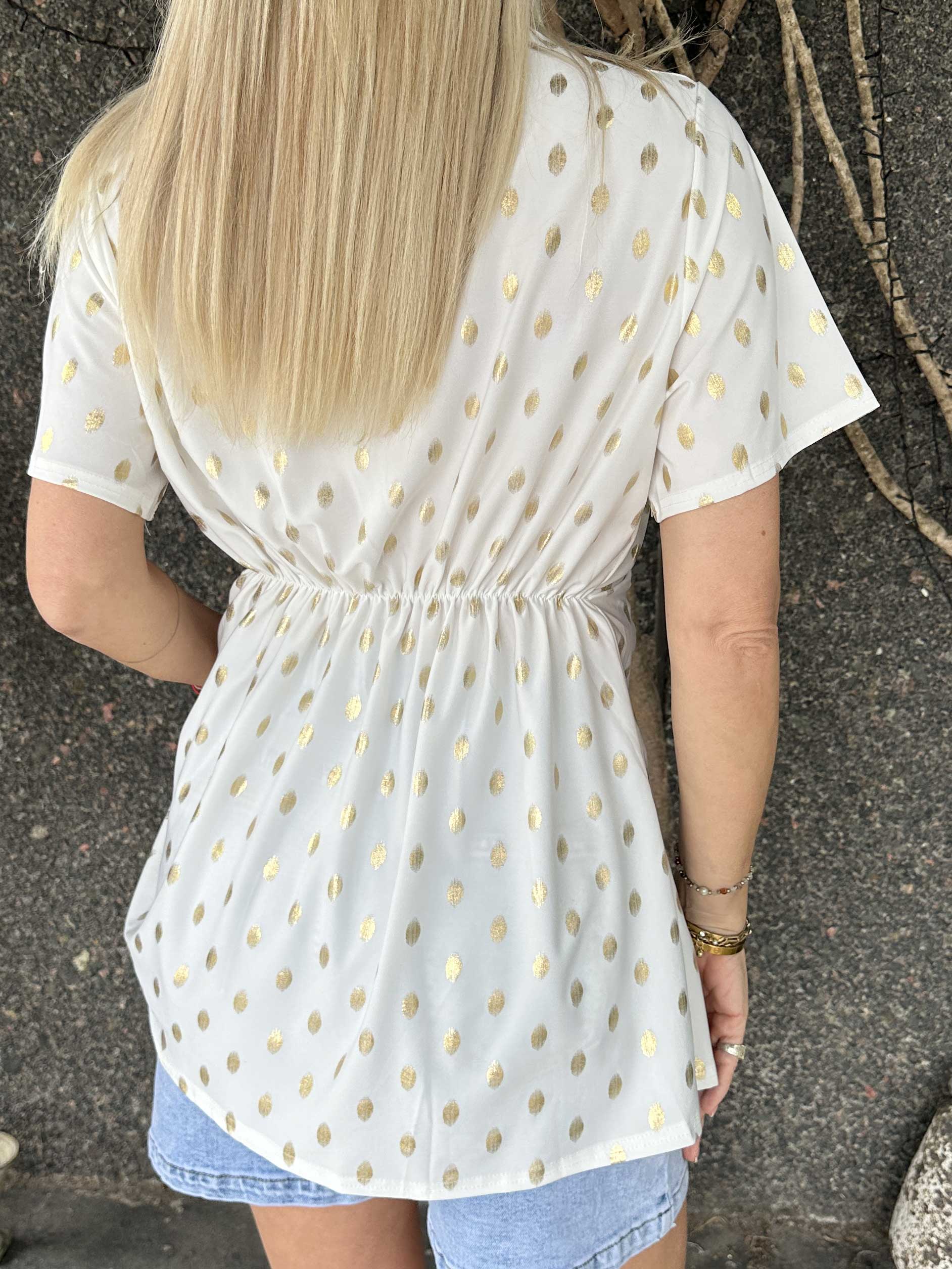 Molly Dot Shirt - Elastisk blue med fin knudedetalje foran